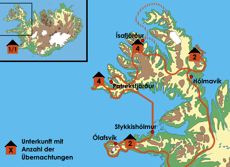 Reiseverlauf Wandern in den Westfjorden
